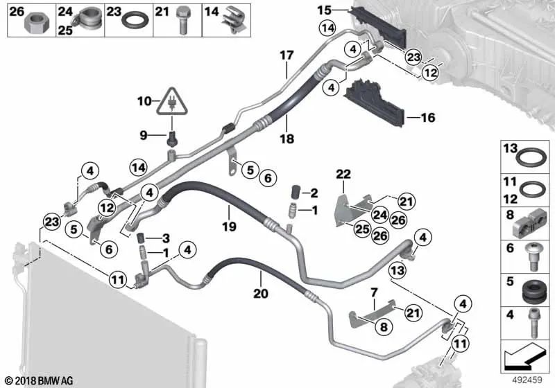 Air Conditioning Pipe Bracket for BMW F18, F18N (OEM 64539483083). Original BMW