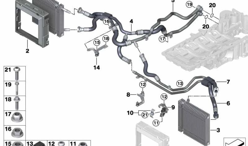 Soporte de línea de enfriador de aceite del motor para BMW G12, G12N (OEM 17228676451). Original BMW