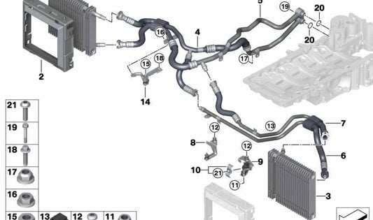 Soporte de línea de enfriador de aceite del motor para BMW G12, G12N (OEM 17228676451). Original BMW