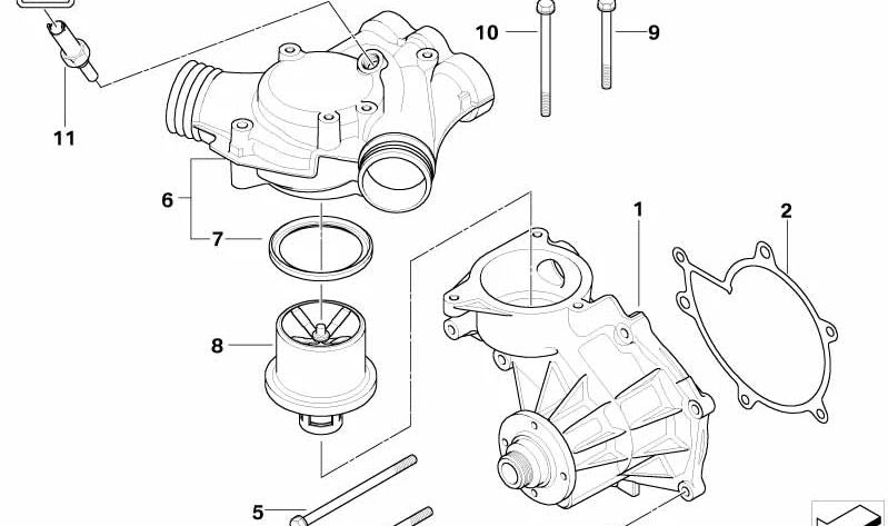 Caja del termostato para BMW E39, E52 (OEM 11531406762). Original BMW