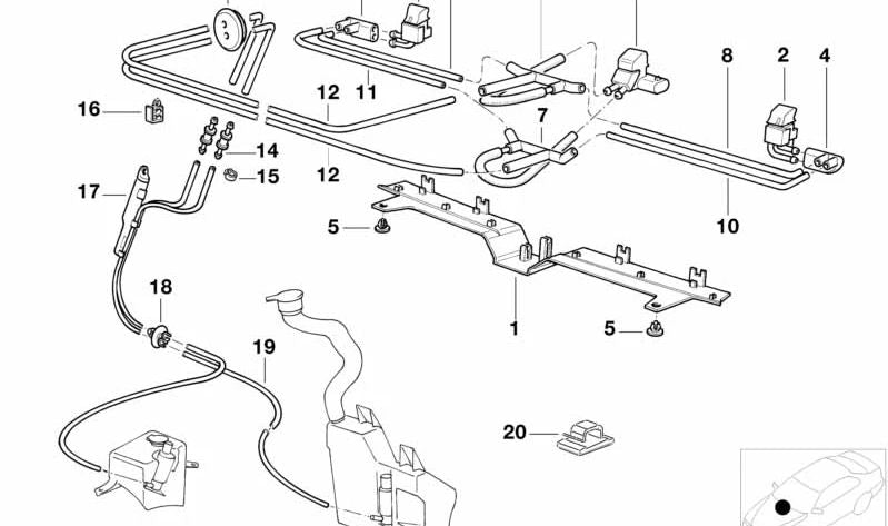 Boquilla de rociado derecha calefactable para BMW E38 (OEM 61668360124). Original BMW.