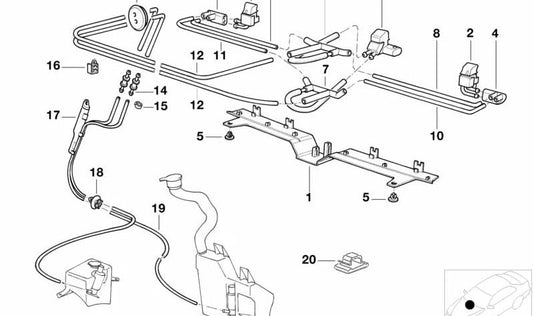 Boquilla de rociado derecha calefactable para BMW E38 (OEM 61668360124). Original BMW.