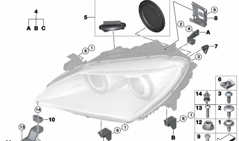 Juego de tapas de faros para BMW F06N, F12N, F13N (OEM 63117453907). Original BMW