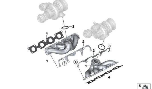 Colector de Escape para BMW Serie 5 F07, F10, F11, Serie 6 F06, F12, F13, Serie 7 F01, F02, F04, X5 E70N, F15, X6 E71, E72, F16 (OEM 11627638778). Original BMW