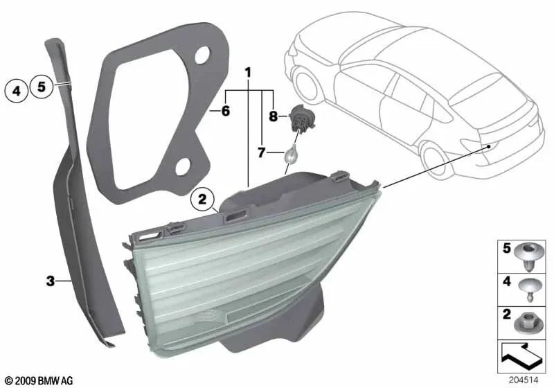 Luz trasera portón trasero derecha para BMW F07 (OEM 63217199638). Original BMW