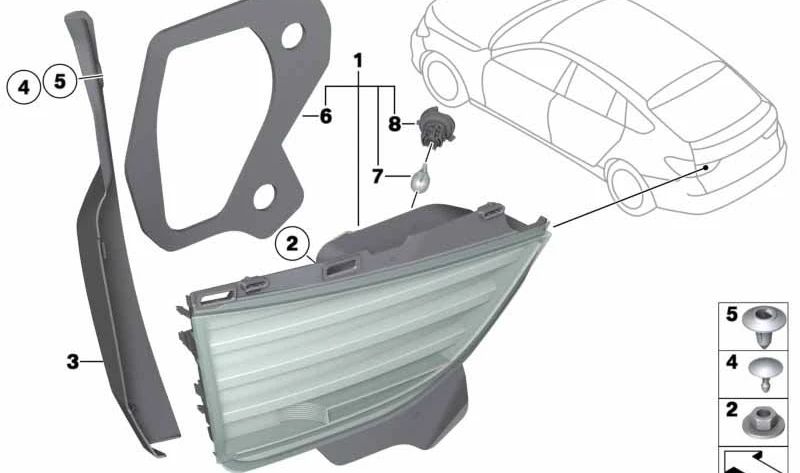 Embelações Embels do piloto traseiro esquerdo (tronco) OEM 63217224229 para BMW F07 (série 5 GT). BMW original.