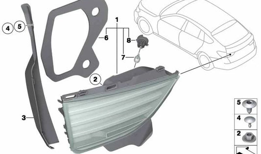 Embelações Embels do piloto traseiro esquerdo (tronco) OEM 63217224229 para BMW F07 (série 5 GT). BMW original.