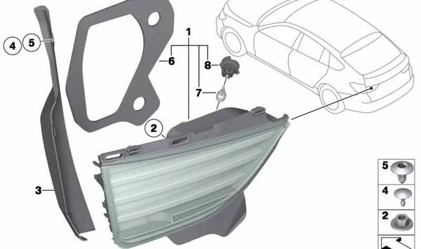 Carcasa embellecedora del piloto trasero izquierdo (maletero) OEM 63217224229 para BMW F07 (Serie 5 GT). Original BMW.