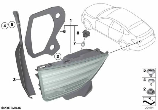 Junta de luz trasera portón trasero derecha para BMW Serie 5 F07 (OEM 63217210586). Original BMW.