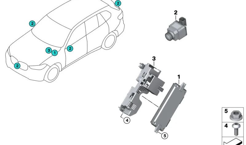 Soporte Unidad de Control Cámara de Visión Periférica para BMW X5 F95, G05, G18, X6 F96, G06, X7 G07 (OEM 66538781035). Original BMW