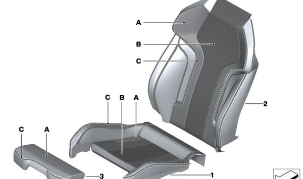 Funda Respaldo Asiento Deportivo Cuero Izquierdo para BMW G80, G81, G82, G83 (OEM 52107993777). Original BMW