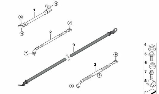 Cable de masa OEM 61129188853 para BMW {E70, E71, E72} (X5, X6). Original BMW