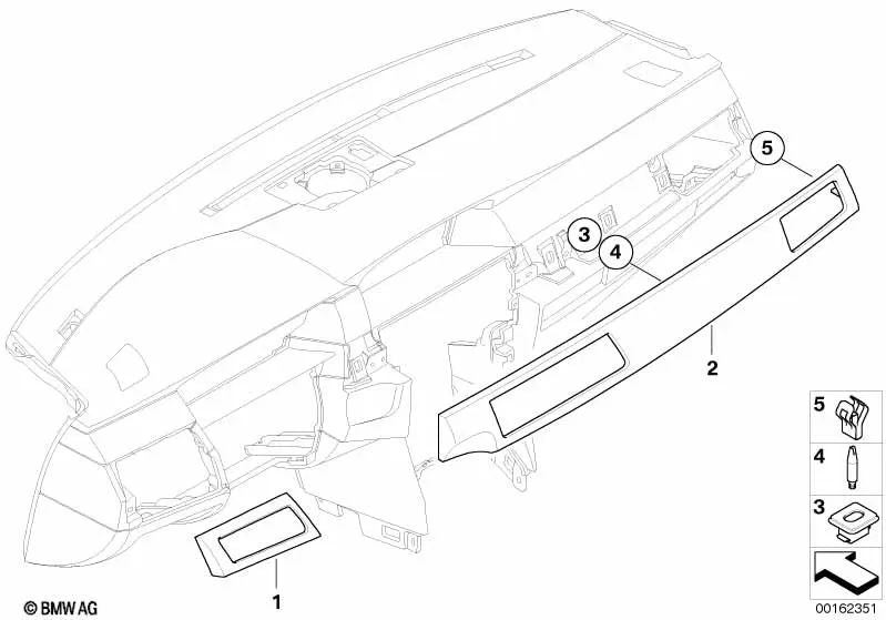 Holzleiste I-Tafel Pappel Maser derecha para BMW Serie 5 E60, E60N, E61, E61N (OEM 51456970268). Original BMW.