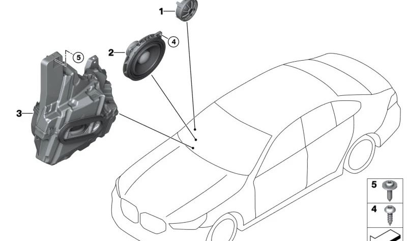 OEM media speaker 65135A06FC5 for BMW F70, G60, G61, U11, U12, U10. Original BMW.