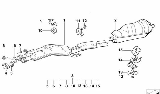 Silenciador intermedio para BMW Serie 7 E32 (OEM 18129068596). Original BMW