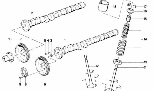 Set di molla valvola OEM 11341312867 per BMW E30, E24. BMW originale.