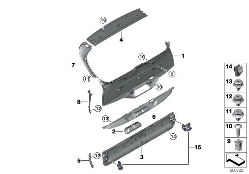 Untere hintere Gateabdeckung für BMW x5 G05 (OEM 51497497552). Original BMW