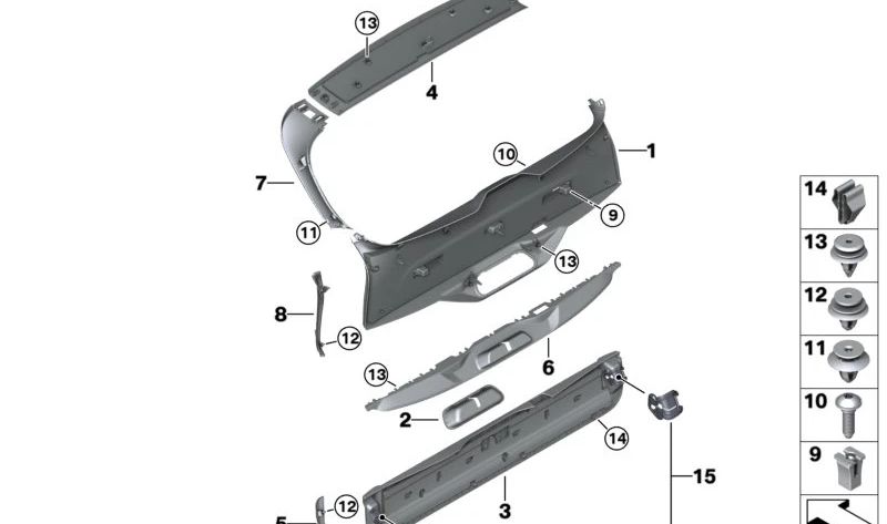 Embellecedor lateral izquierdo portón trasero OEM 51498738627 para BMW G05, G18, F95. Original BMW.