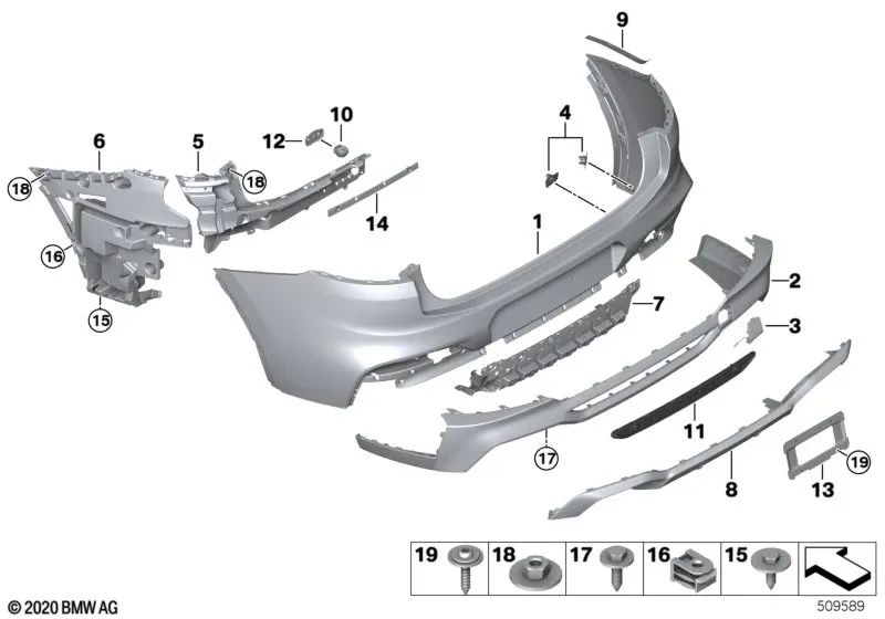 Right bumper guide for BMW F98, G02 X4 Series (OEM 51127416026). Original BMW.