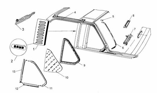 Moldagem lateral esquerda OEM 51360006056 para BMW E21. BMW original.