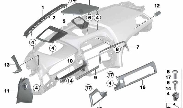 Moldura central de salpicadero en carbono OEM 51458055855 para BMW Serie 6 (F06, F12, F13). Original BMW.