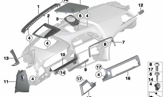 Blende I-Tafel Carbon izquierda para BMW F06N, F12, F13 (OEM 51458052347). Original BMW.