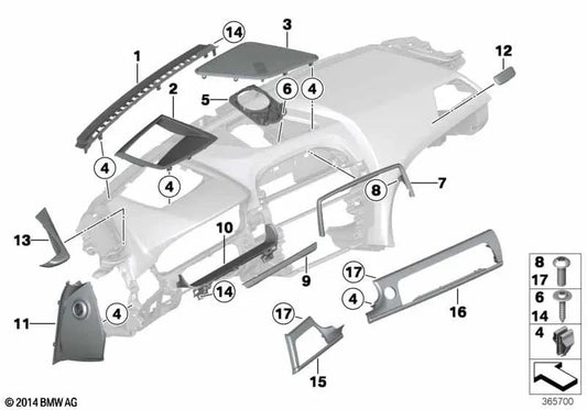 Blende I-Tafel glossy black left for BMW 6 Series F06, F12, F13 (OEM 51459197531). Original BMW