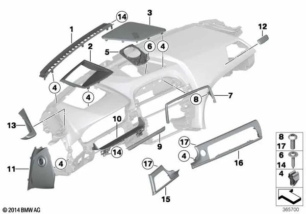 Moldura I-Tafel Alu Hexagón izquierda para BMW Serie 6 F06, F06N, F12, F12N, F13, F13N (OEM 51458052323). Original BMW