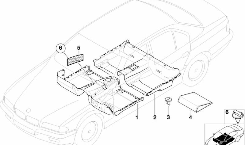 Rear floor liner for BMW 7 Series E38 (OEM 51478243370). Original BMW