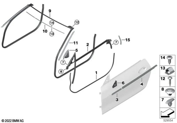 Sellado del triángulo del espejo exterior izquierdo para BMW Serie 4 G22, G23, G82, G83 (OEM 51007482125). Original BMW