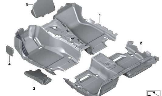 Revestimiento de suelo delantero para BMW G30, G31, G38 (OEM 51477419805). Original BMW