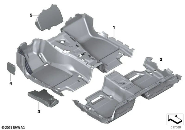 Revestimiento del suelo trasero para BMW G30, G30N, G31, G31N (OEM 51477419457). Original BMW.