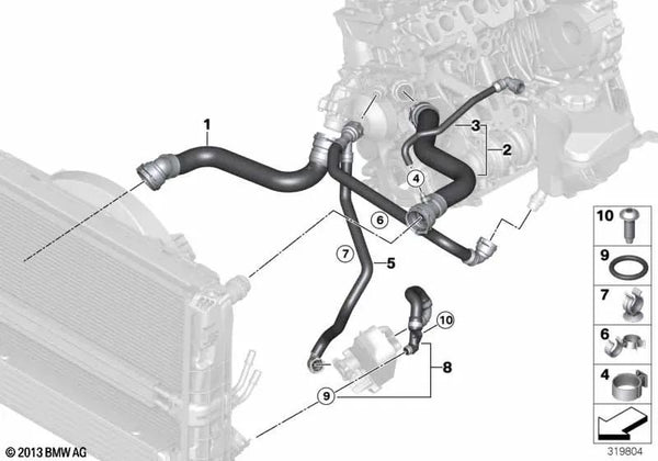 Manguera de la bomba de refrigerante para BMW E82, E88, E90, E91, E92, E93, X1 E84 (OEM 17127797260). Original BMW