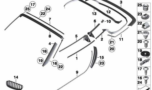 OEM 51767191265 giunto coperchio del soffitto per BMW Z4 E89. BMW originale.