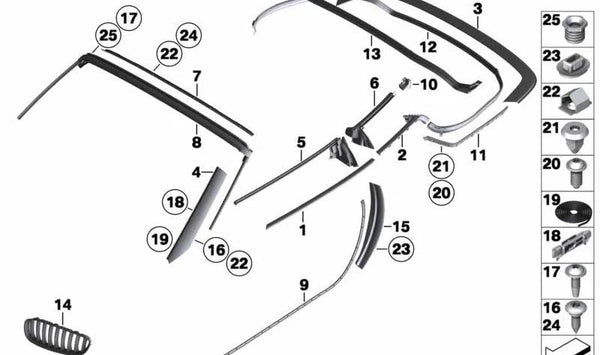 Junta de tapa del techo OEM 51767191265 para BMW Z4 E89. Original BMW.