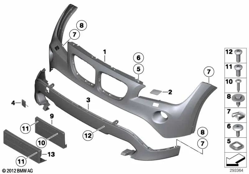 Revestimiento del parachoques delantero para BMW X1 E84 (OEM 51117345031). Original BMW.