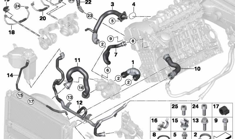 Conductor de suministro del motor para BMW Serie 1 E82, E88, Serie 3 E90, E91, E92, E93, Z4 E89 (OEM 11537558523). Original BMW