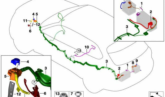 Cable de batería positivo bajo suelo para BMW X5 F15, F85, X6 F16, F86 (OEM 61129381812). Original BMW