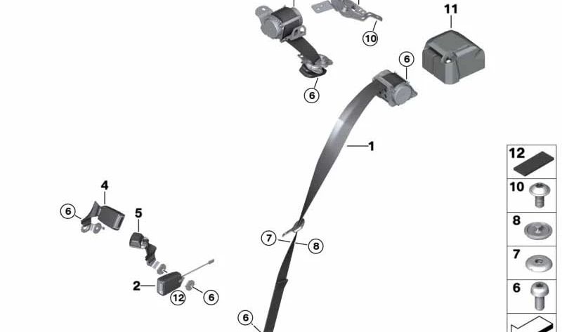 Cinturón de seguridad trasero izquierdo OEM 72117378261 para BMW F45, F48, F39. Original BMW.