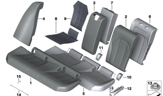 Funda de respaldo de asiento de cuero derecha OEM 52108067366 para BMW Serie 3 (G80). Original BMW