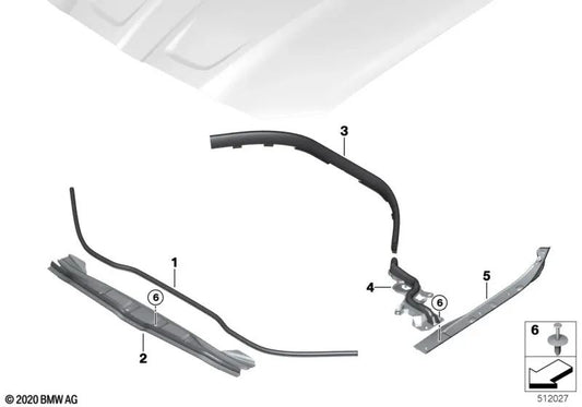 Junta del capó frontal lateral izquierdo para BMW Serie 3 G80, G81, Serie 4 G82, G83 (OEM 51768075015). Original BMW