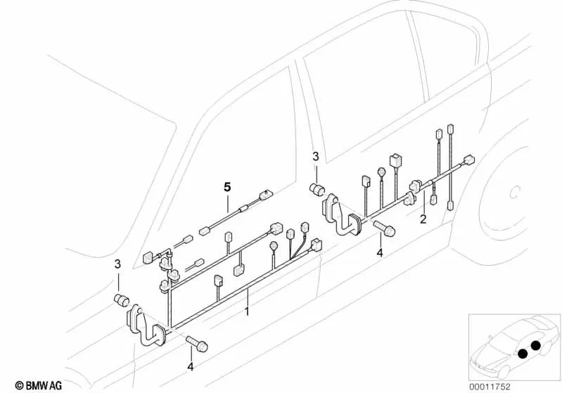 Arnés de cables del lado del conductor para BMW E39 (OEM 61128372251). Original BMW