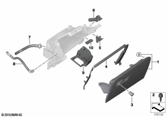 Glove box lid for BMW 5 Series F90, G30, G31 6 Series G32 (OEM 51169375429). Original BMW