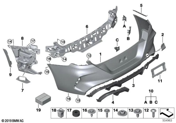 Cubierta del gancho de remolque trasero imprimada para BMW F91, F92, F93 (OEM 51128083309). Original BMW.