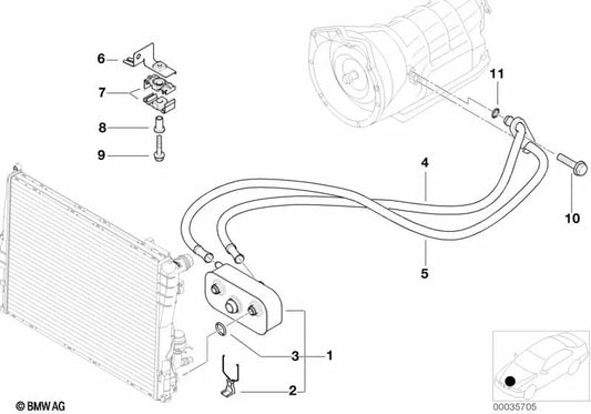 Tubería del radiador de aceite de avance para BMW Serie 3 E46 (OEM 17227785131). Original BMW.