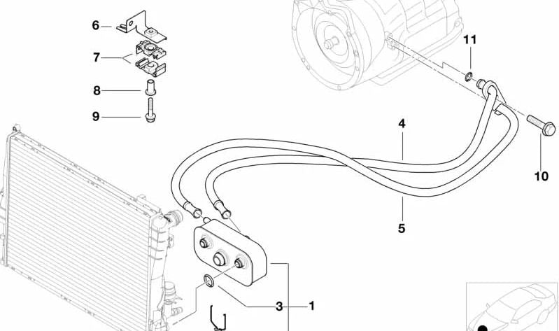 Oil cooler pipe for BMW E46 (OEM 17227788599). Original BMW