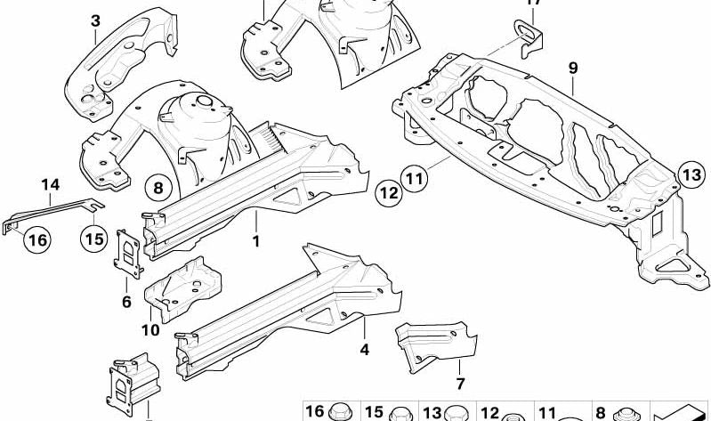 Supporto interno ruota anteriore destra OEM 41117185410 per BMW E85, E86. BMW originale.