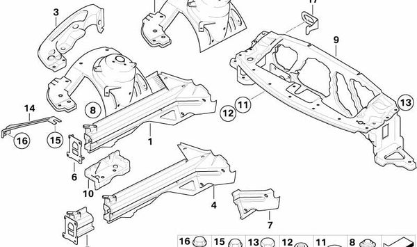 Protector de paso de rueda delantero izquierdo OEM 41117171459 para BMW Z4 E85, Z4 E86. Original BMW.