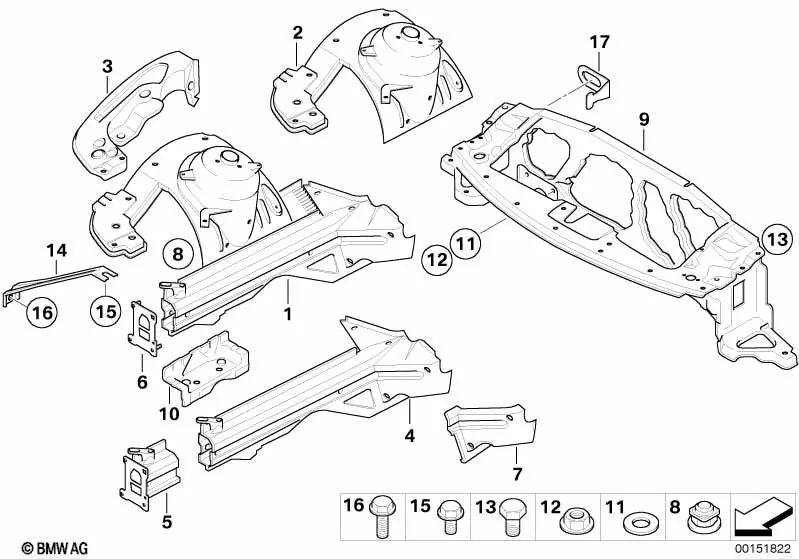 Sección parcial del soporte del motor izquierdo para BMW Z4 E85, E86 (OEM 41117064605). Original BMW