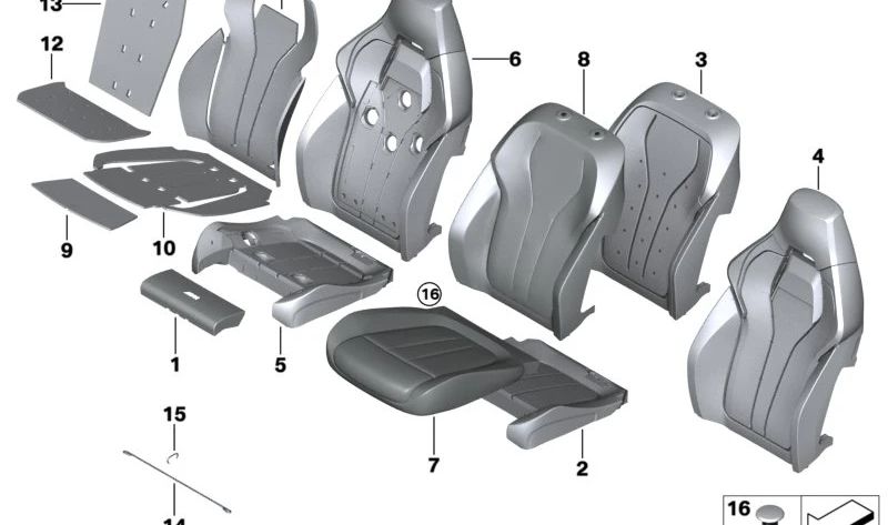 Cojín de apoyo para muslo OEM 52108060745 para BMW F85, F86. Original BMW.